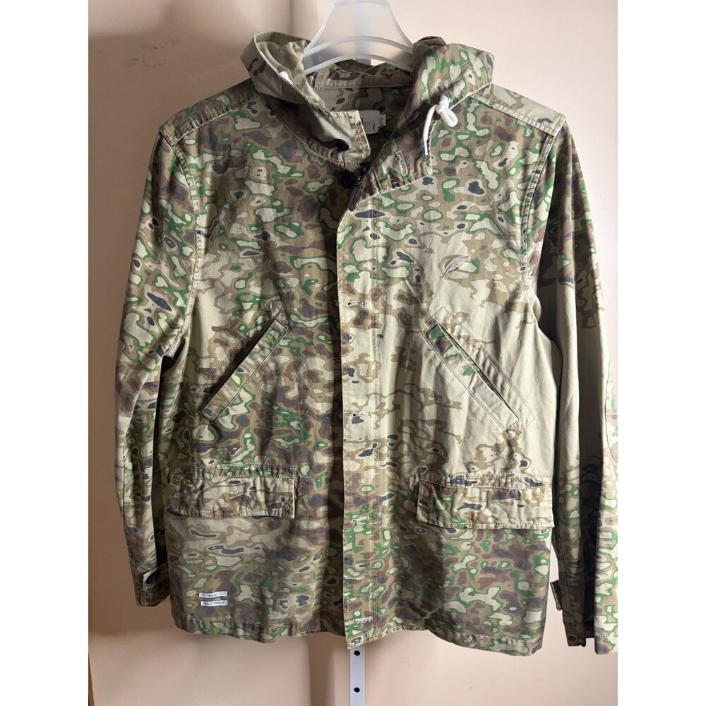 Men Publish Camo Denim Hood Jacket Zip Button Logo Midi L Urban Hip Outdoor Coat - Picture 2 of 16